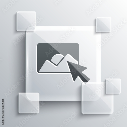 Grey Photo retouching icon isolated on grey background. Photographer, photography, retouch icon. Square glass panels. Vector