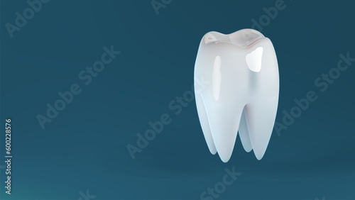 3d tooth care background. White clean shiny tooth for oral health and hygiene banner design. Stomatology, orthodontic dental clinic poster