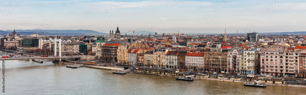 Panorama of Budapest, Hungary, Europe. Danube river and bridges