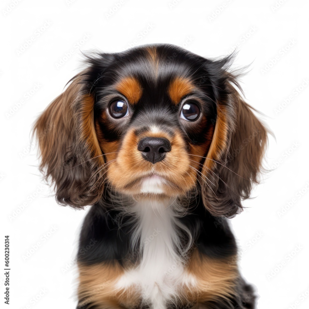 Baby Cavalier King Charles Breed Puppy Dog Portrait Close Up Generative AI