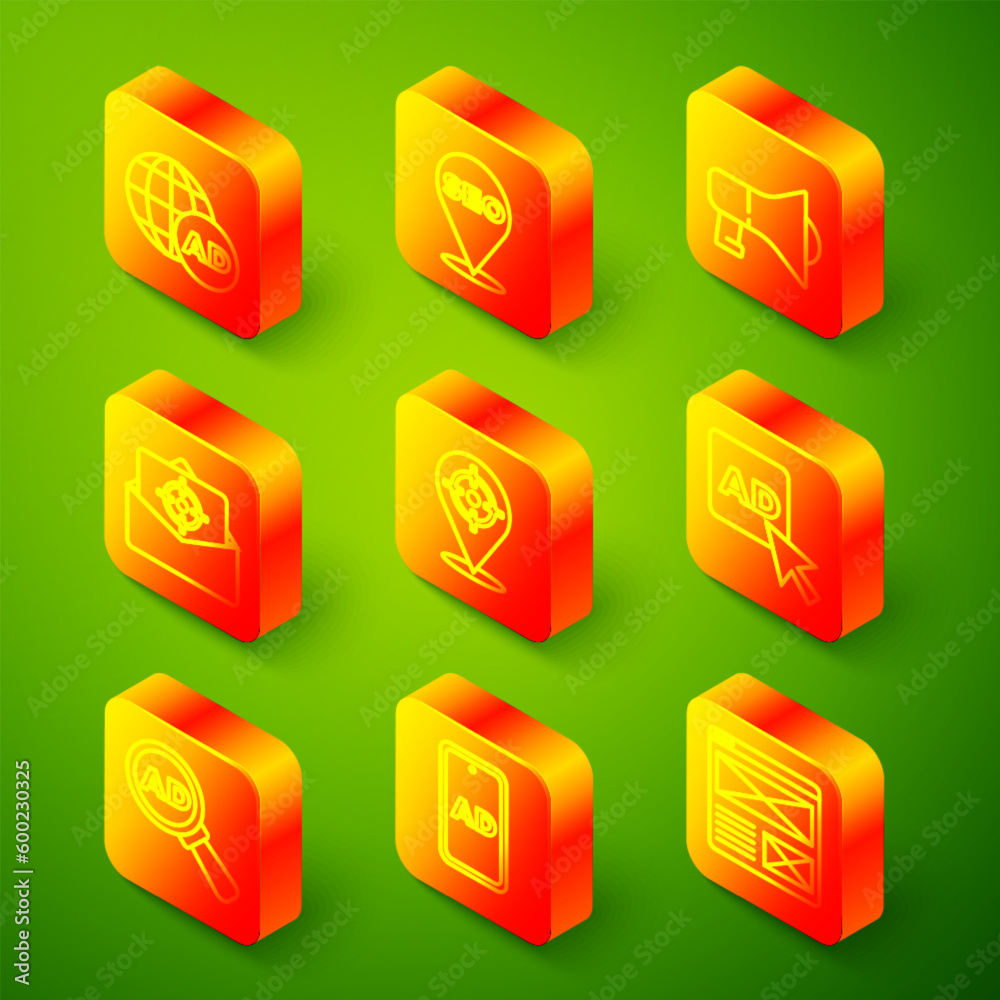 Set line Advertising, SEO optimization, Megaphone, Mail and e-mail, Target sport, and icon. Vector Set line Advertising, SEO optimization, Megaphone, Mail and e-mail, Target sport, and icon. Vector