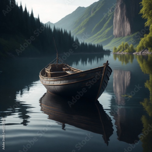 Photograph of a boat in lake - Ai generative
