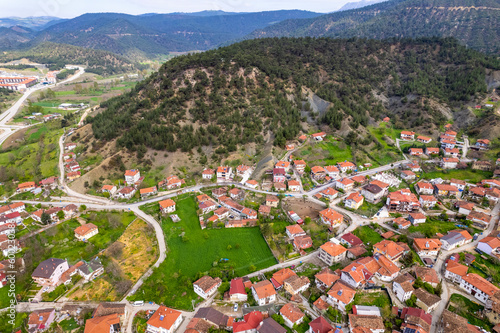 Tarakli, Sakarya, Turkey. Traditional old houses in Tarakli District. Beautiful historical houses. Aerial shooting with drone. photo