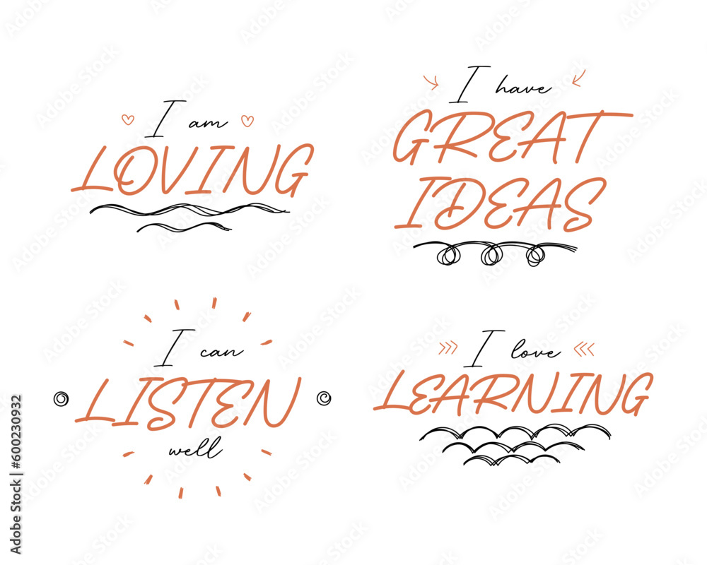 Motivational cursive phrases set. Simple design and easy edit.