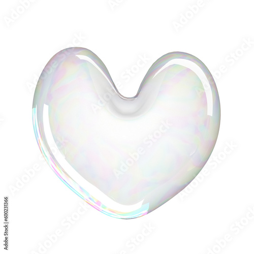 Soap bubble in shape of heart. Isolated object. 3d rendering
