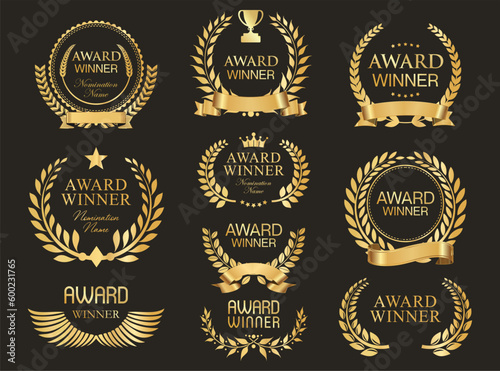 Collection of  Award Winner gold laurel wreath vector illustration 
