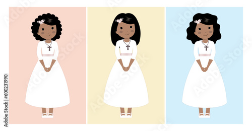 Lovely set of girls for First Communion. Isolated vector of holy communion girl.