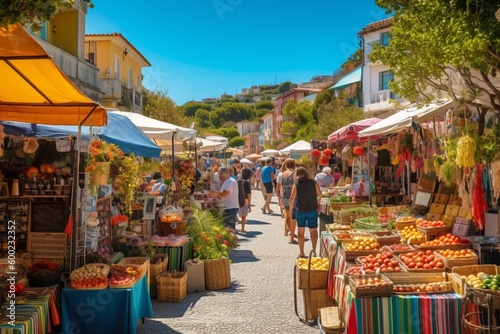 Cheerful Outdoor Summer Market with Vibrant Stalls