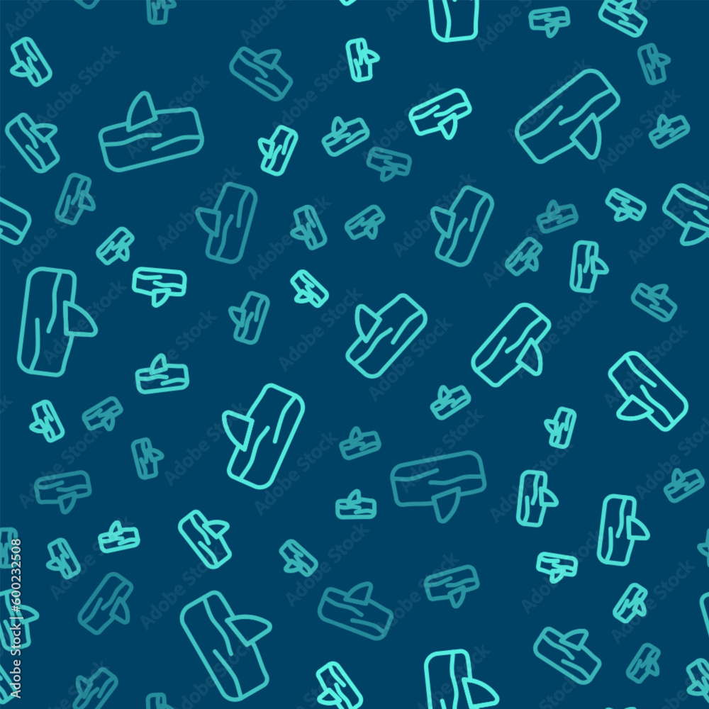 Green line Shark fin in ocean wave icon isolated seamless pattern on blue background. Vector Green line Shark fin in ocean wave icon isolated seamless pattern on blue background. Vector