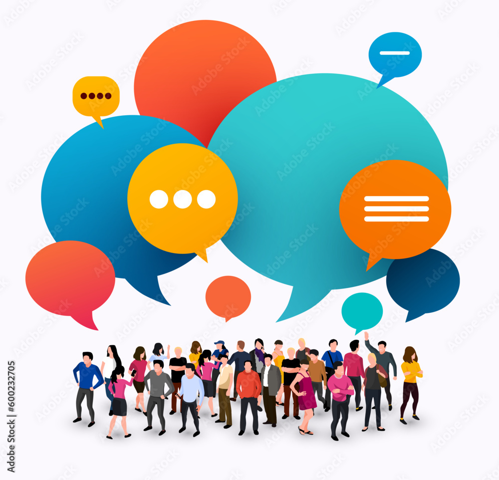 Social Network Template. Group of Young People Characters Chatting and speaking. Virtual Communication Concept. Social Network Template. Group of Young People Characters Chatting and speaking. Virtual Communication Concept.