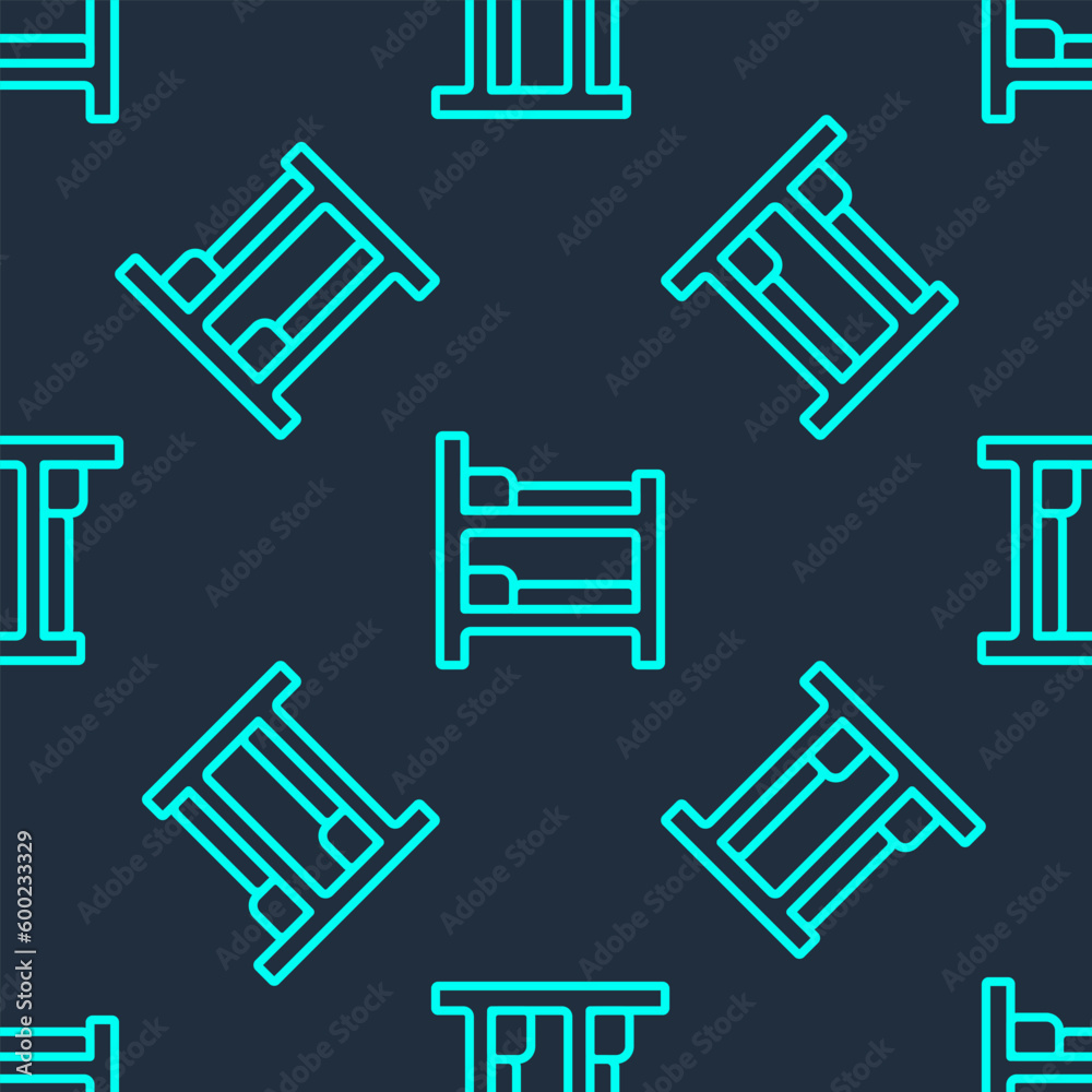 Green line Bunk bed icon isolated seamless pattern on blue background. Vector Green line Bunk bed icon isolated seamless pattern on blue background. Vector