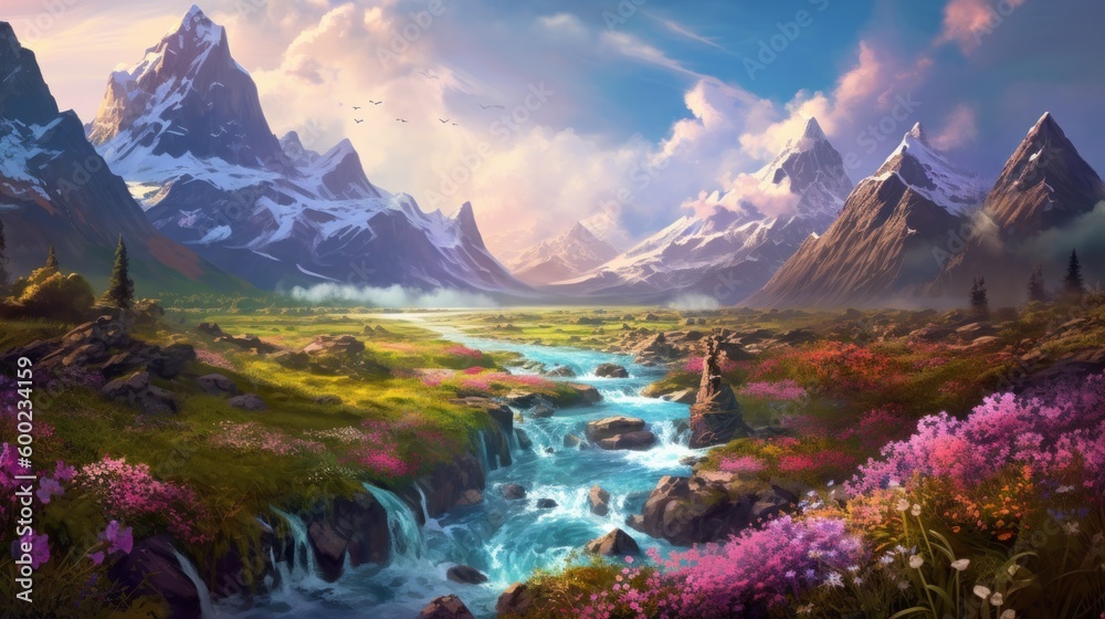 Fantasty Landscape With Mountains
