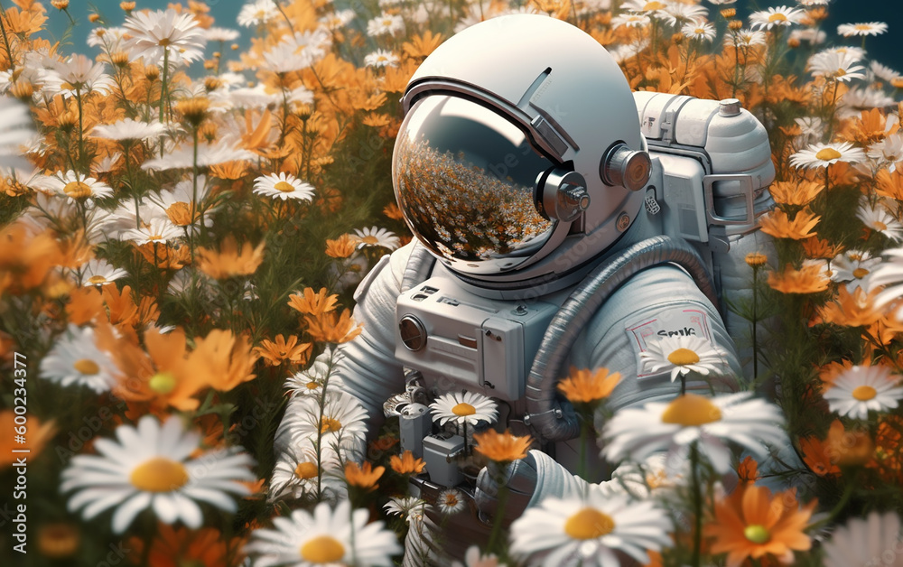 Cosmic explorer grounded in a dreamy meadow, a fusion of space odyssey and earthly beauty. Cosmic explorer grounded in a dreamy meadow, a fusion of space odyssey and earthly beauty.