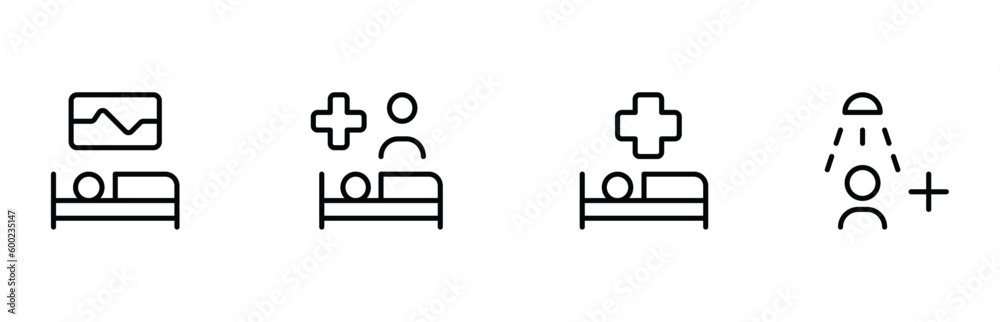 Hospital bed icon vector set design with Editable Stroke. Line, Solid, Flat Line, thin style and Suitable for Web Page, Mobile App, UI, UX design. Hospital bed icon vector set design with Editable Stroke. Line, Solid, Flat Line, thin style and Suitable for Web Page, Mobile App, UI, UX design.
