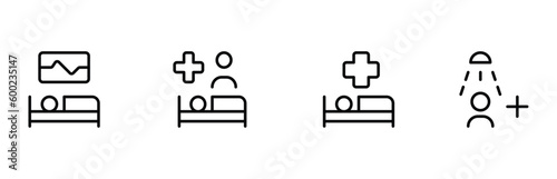 Hospital bed icon vector set design with Editable Stroke. Line, Solid, Flat Line, thin style and Suitable for Web Page, Mobile App, UI, UX design.
