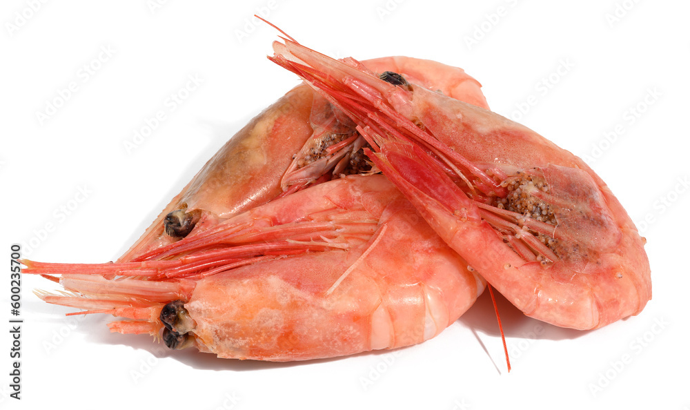 Boiled shrimp on a white isolated background Boiled shrimp on a white isolated background