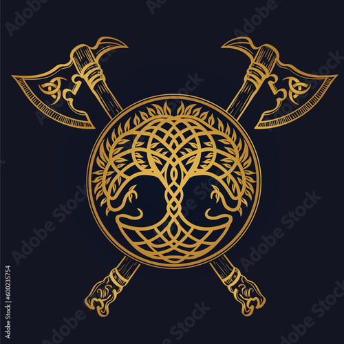 Tree of Life , Yggdrasil and axe vector