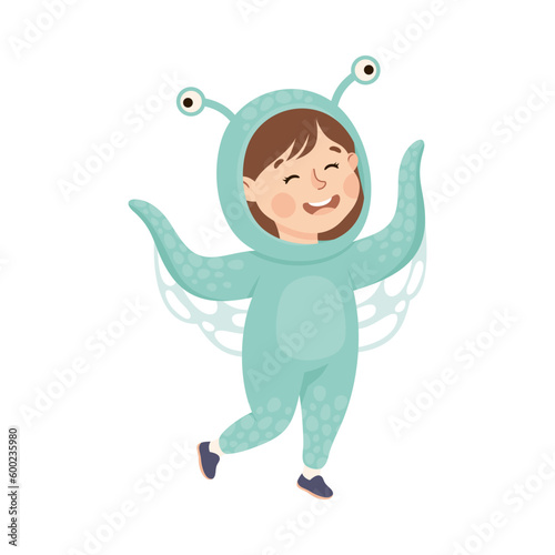 Little Girl Actress in Theater Costume of Octopus Showing Performance Vector Illustration