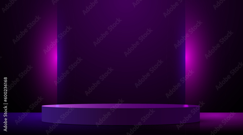 Abstract neon futuristic podium background. Product presentation, mock up, show cosmetic product, Podium, stage pedestal or platform. - obrazy, fototapety, plakaty 