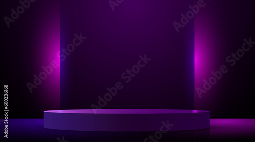 Abstract neon futuristic podium background. Product presentation, mock up, show cosmetic product, Podium, stage pedestal or platform.