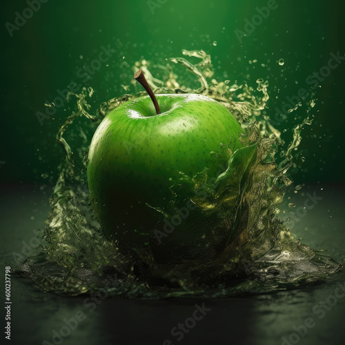 green apple in water splash, generative ai