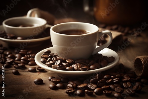 morning bean aroma cafe brown cup mug espresso breakfast drink. Generative AI.