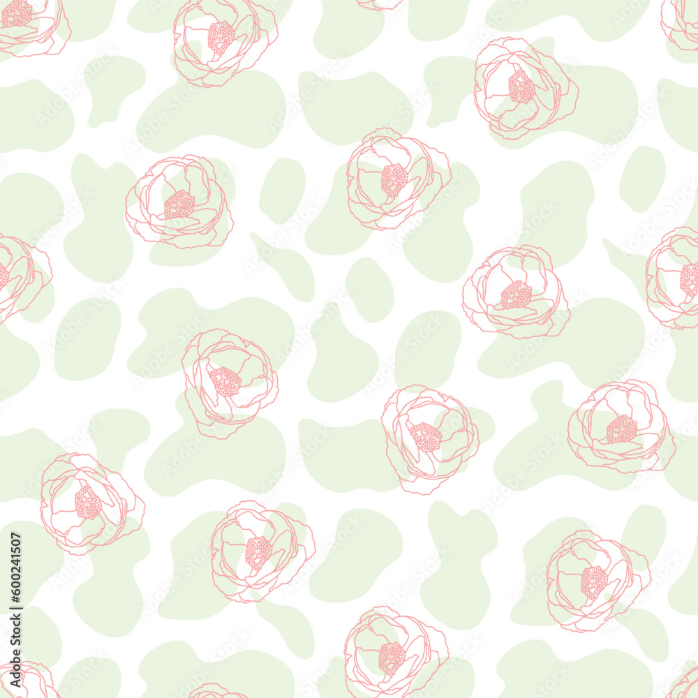 Vector abstract pastel peony repeating pattern background.