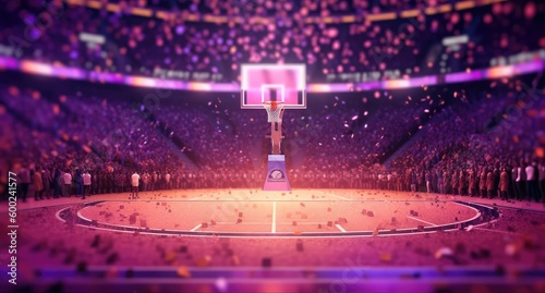 Basketball court on court lighting in the style of crowd spectator scenes with generative AI