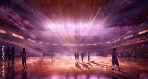 Basketball court on court lighting in the style of crowd spectator scenes generative AI