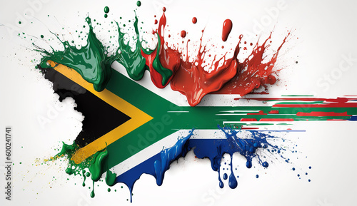 colorful splashes of South African Flag. Generative AI