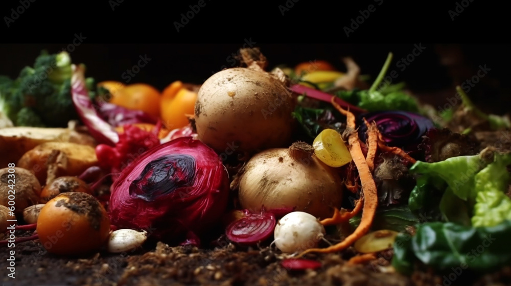 rotten veggies in composting trash bean Generative AI