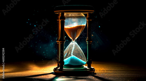 hourglass with glowing sand, Generative AI