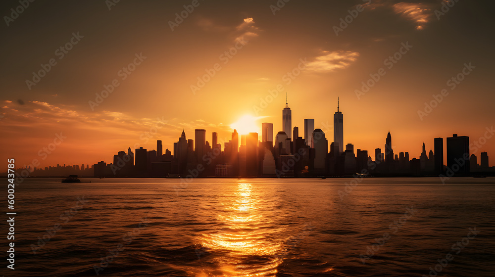 Sunset over the Iconic New York City Skyline, generative AI