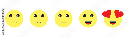 feedback emoji. emoticons set. five stars icon, rating scale of customer satisfaction with 5 levels good, medium, bad or happy smile, neutral, angry emojis - smiley icon set. vector illustration 