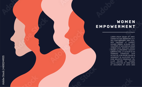 silhouette of 3 women faces, representing women empowerment, denying skin discrimination, women's rights, beauty and fashion salon, spa with catchy colors vector