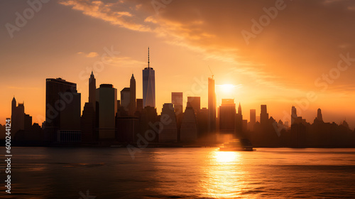 Sunset over the Iconic New York City Skyline, generative AI © Stockerl