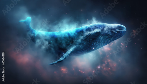 a nebula shaped like a blue whale in outer space realistic 8K © Oleksandr