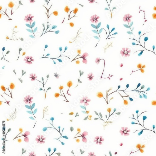 Pattern of flowers in pastel colors on white background.