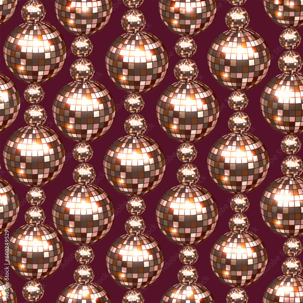 Fototapeta premium Shining background with golden beads. Seamless pattern. Disco sphere.