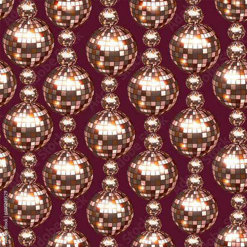 Shining background with golden beads. Seamless pattern. Disco sphere.