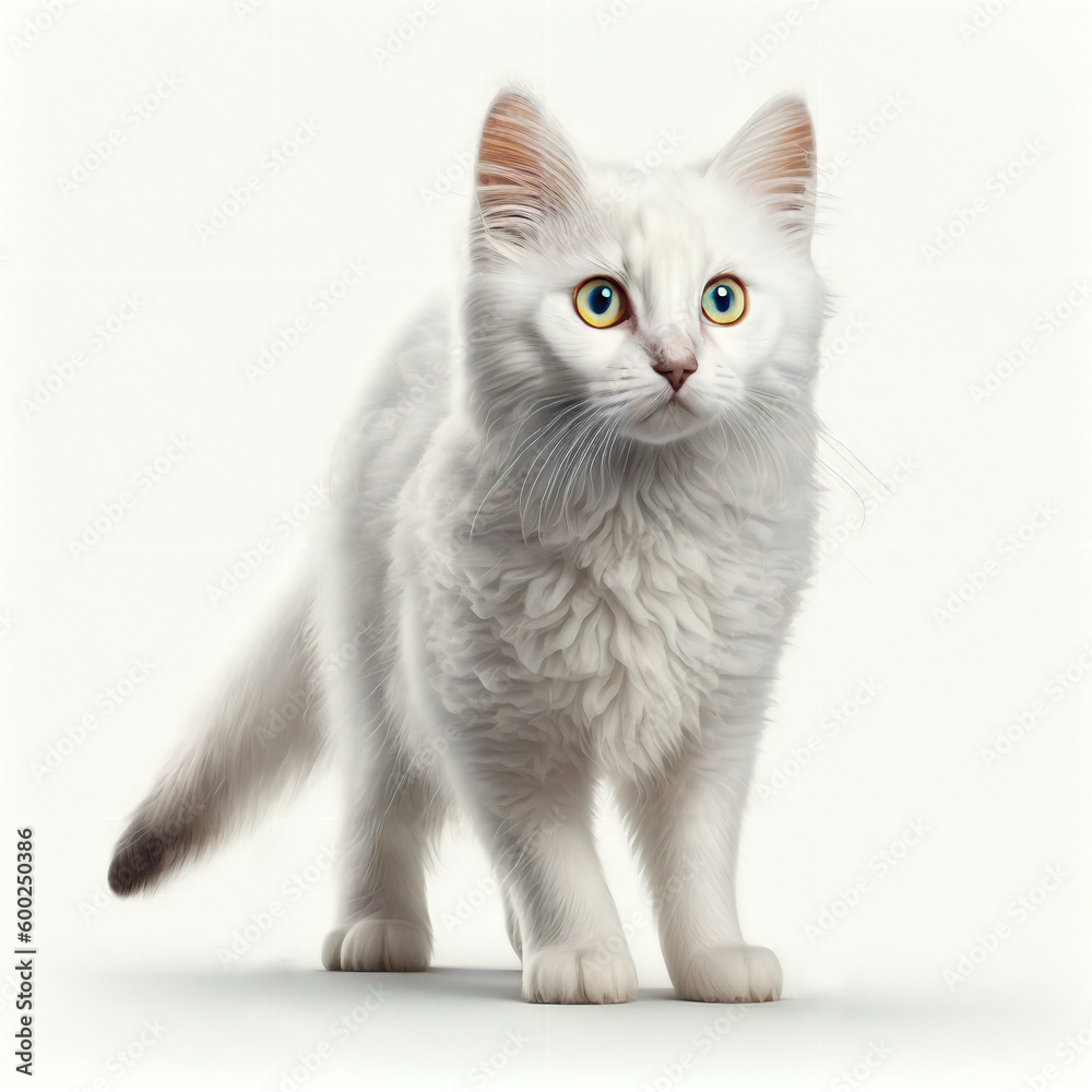 cute litte cat with white background, generative ai, generated cat