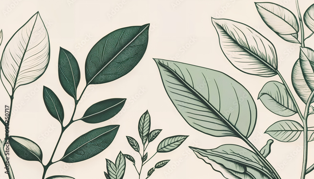 Green plant and leafs pattern. Pencil