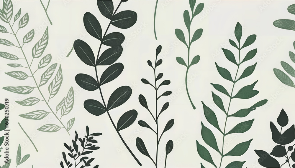 Green plant and leafs pattern. Pencil