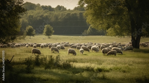 A serene pasture with grazing sheep AI generated