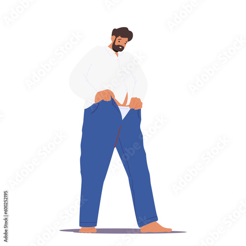 Obese Man Struggles To Zip Tight Pants Due To Their Inadequate Size, Causing Frustration And Discomfort
