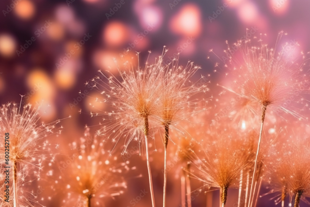Gold and pink Fireworks and bokeh in New Year eve and copy space. Abstract background holiday. AI generative