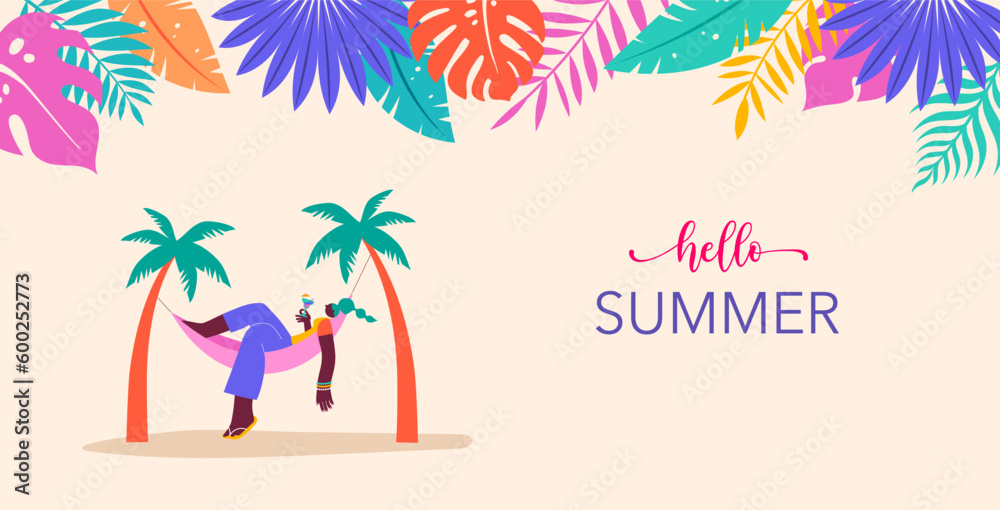 Naklejka premium Collection of colorful, modern style characters, people at summer. Swimming, traveling, surfing, making fun on beach and pool