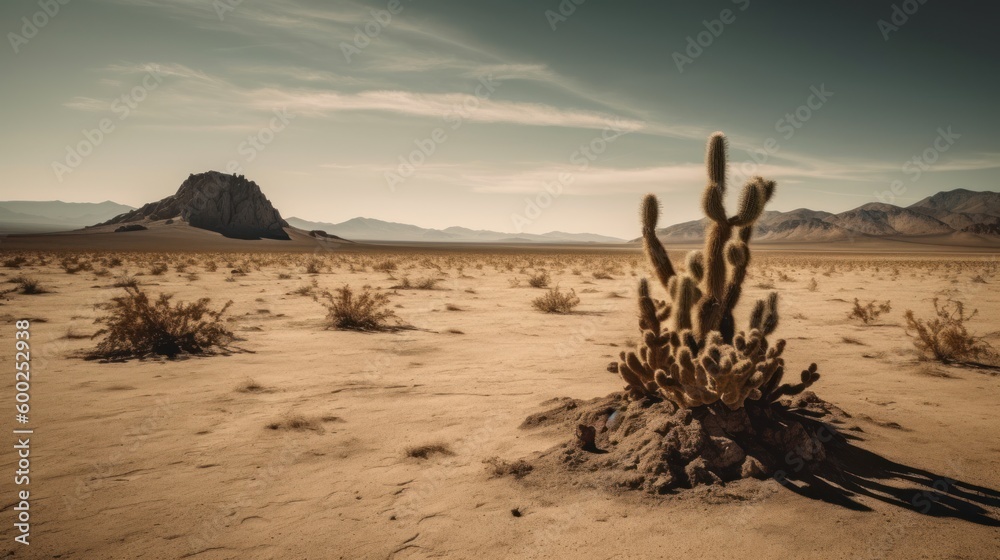An arid desert with a lone cactus standing AI generated