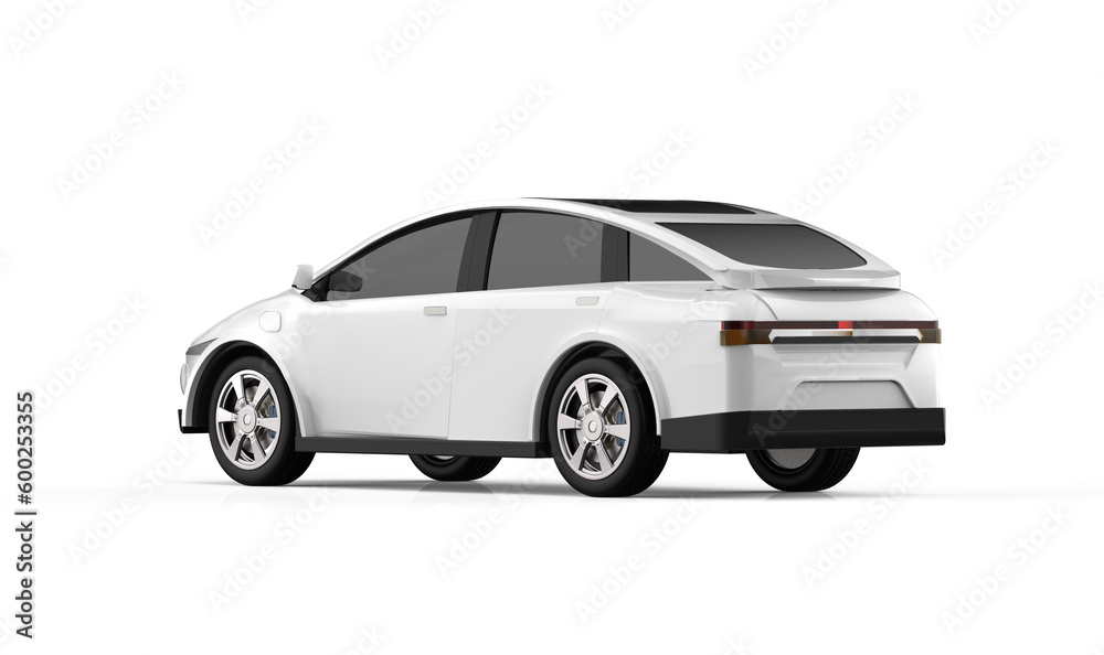 White ev car or electric vehicle on white background