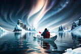 Inuit kayak in arctic sea, illustration